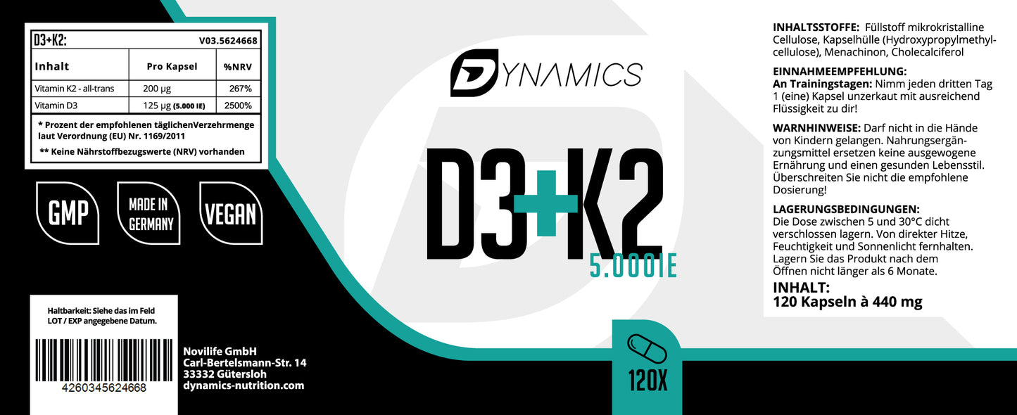Vitamin D3 + K2 120 Kapseln